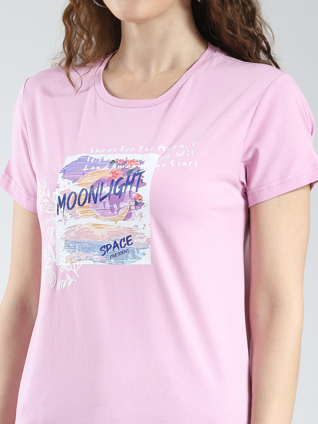 Women Purple Printed Round Neck Half Sleeve Top