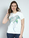 Women White Printed Round Neck Half Sleeve Top