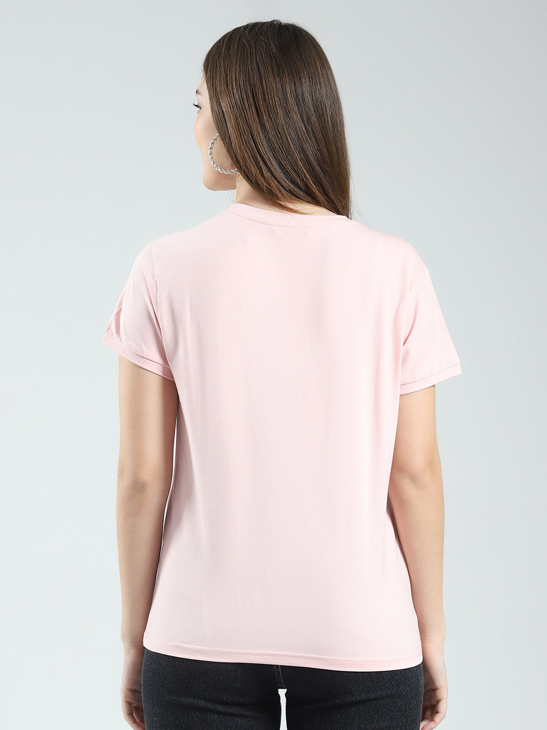 Women Pink Printed Round Neck Half Sleeve Top