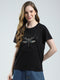 Women Black Printed Round Neck Half Sleeve Top