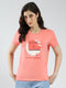 Women Coral Printed Round Neck Half Sleeve Top