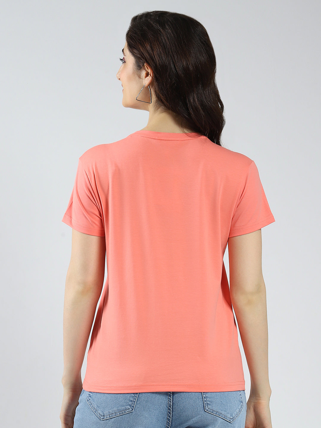 Women Coral Printed Round Neck Half Sleeve Top