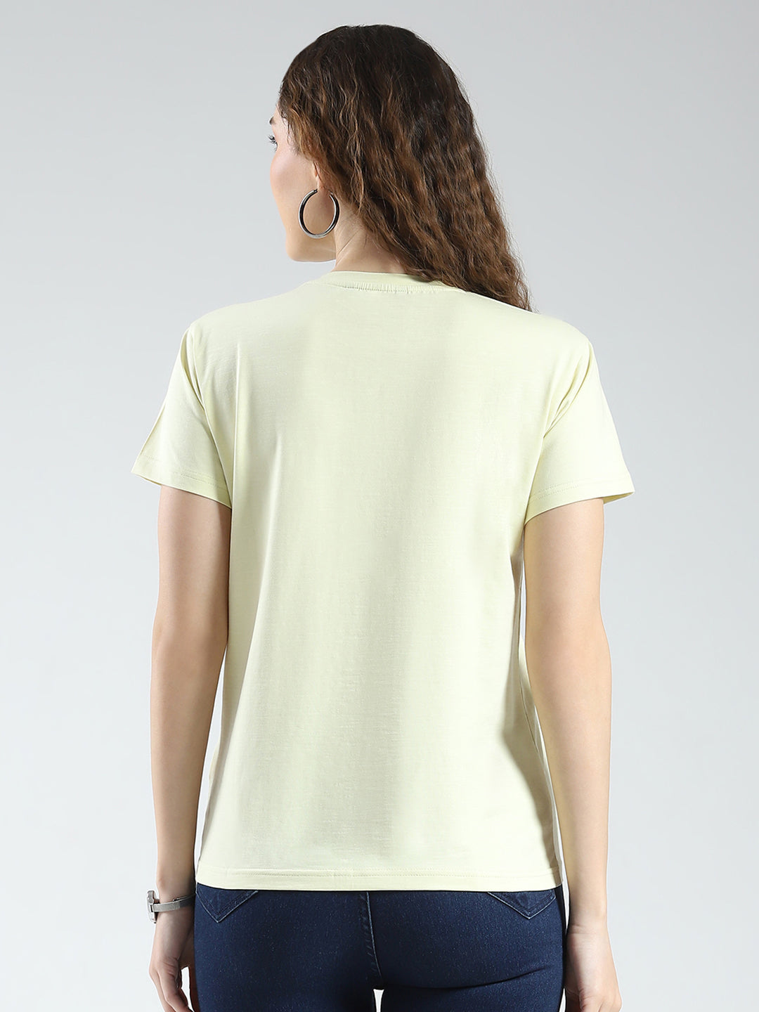 Women Yellow Printed Round Neck Half Sleeve Top