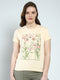 Women Beige Printed Round Neck Half Sleeve Top