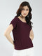 Women Burgundy Solid Round Neck Half Sleeve Top