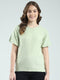 Women Green Self Design Round Neck Half Sleeve Top