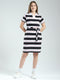 Women Black Stripe Collar Half Sleeve Dress