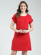 Women Red Self Design Round Neck Half Sleeve Dress