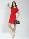 Women Red Self Design Round Neck Half Sleeve Dress
