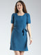 Women Blue Self Design Round Neck Half Sleeve Dress