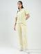 Women Yellow Self Design Collar Half Sleeve Cords Set
