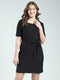 Women Black Self Design Round Neck Half Sleeve Dress