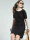 Women Black Self Design Round Neck Half Sleeve Dress