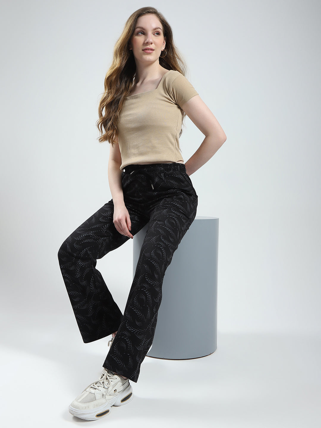 Women Black Printed Regular Fit Lower
