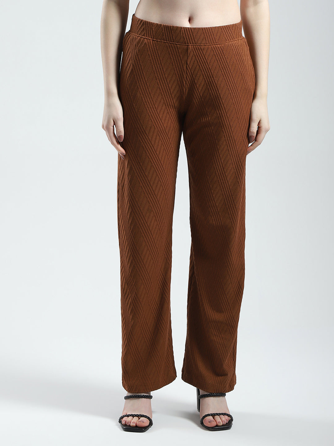 Women Brown Self Design Regular Fit Lower