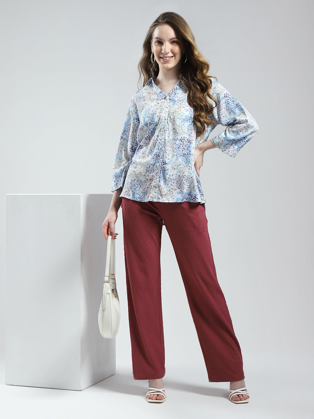 Women Maroon Self Design Regular Fit Lower