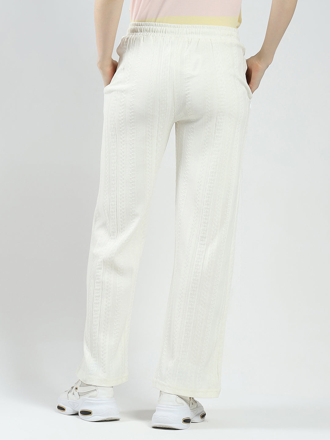 Women White Self Design Regular Fit Lower