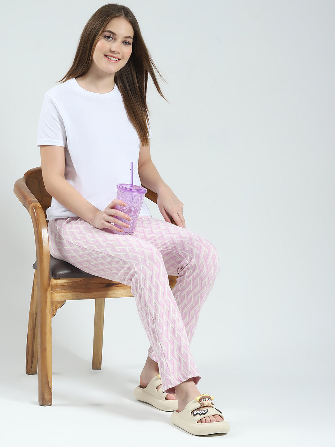 Women Purple Self Design Regular Fit Lower