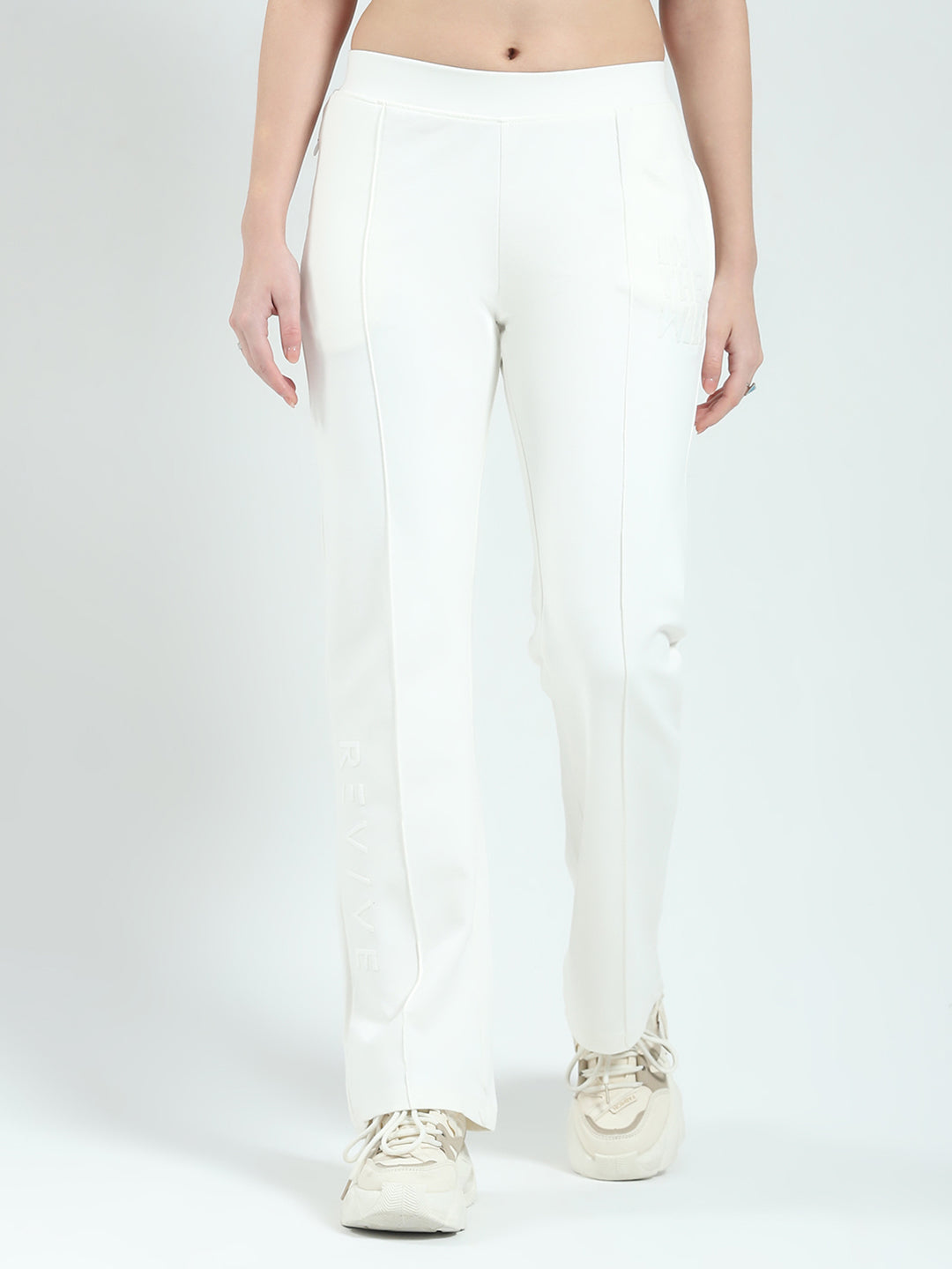 Women Off White Solid Regular Fit Lower