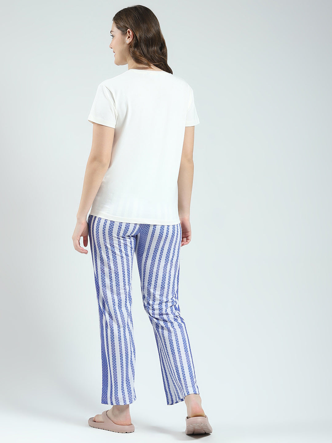 Women White Printed Round Neck Half Sleeve Lower Set