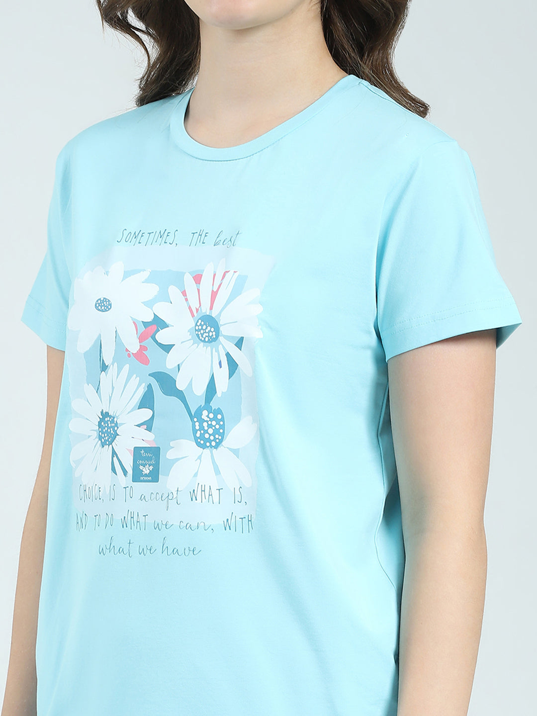 Women Blue Printed Round Neck Half Sleeve Lower Set