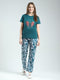 Women Green Printed Round Neck Half Sleeve Lower Set