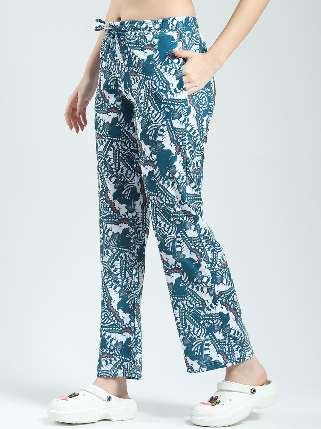 Women Green Printed Round Neck Half Sleeve Lower Set