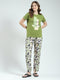 Women Green Printed Round Neck Half Sleeve Lower Set