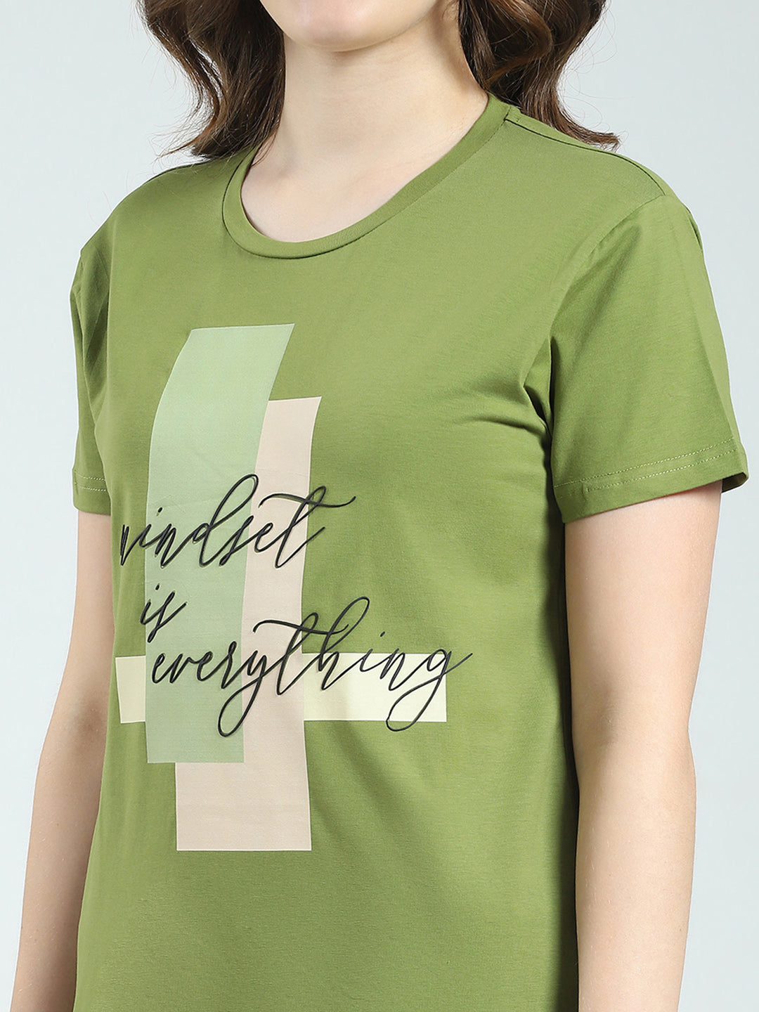 Women Green Printed Round Neck Half Sleeve Lower Set