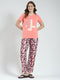 Women Coral Printed Round Neck Half Sleeve Lower Set