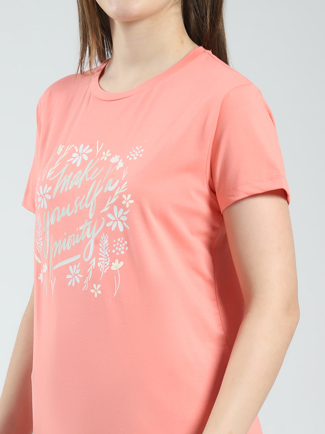 Women Coral Printed Round Neck Half Sleeve Lower Set