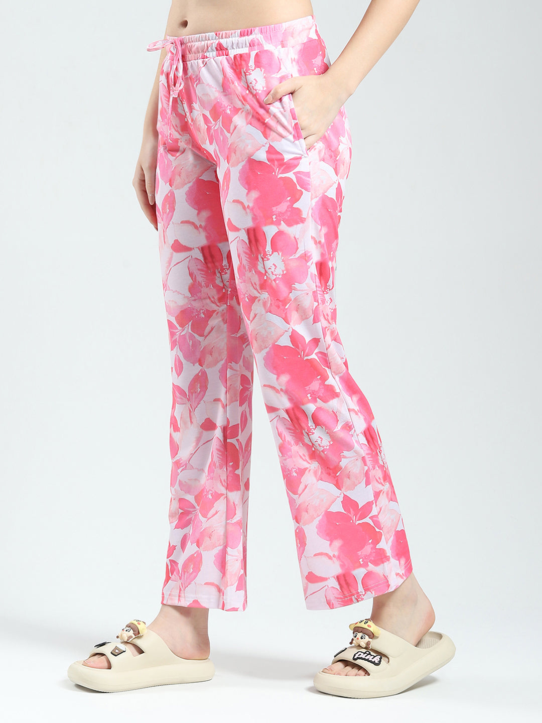 Women Pink Printed Round Neck Half Sleeve Lower Set