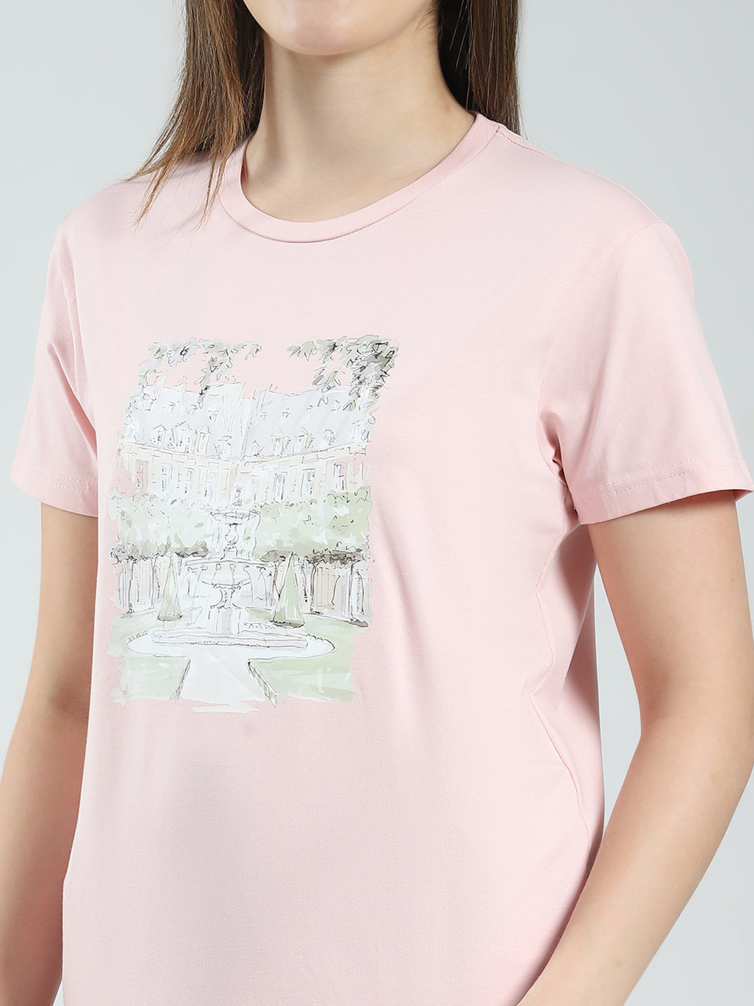 Women Pink Printed Round Neck Half Sleeve Lower Set