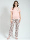 Women Peach Printed Round Neck Half Sleeve Lower Set