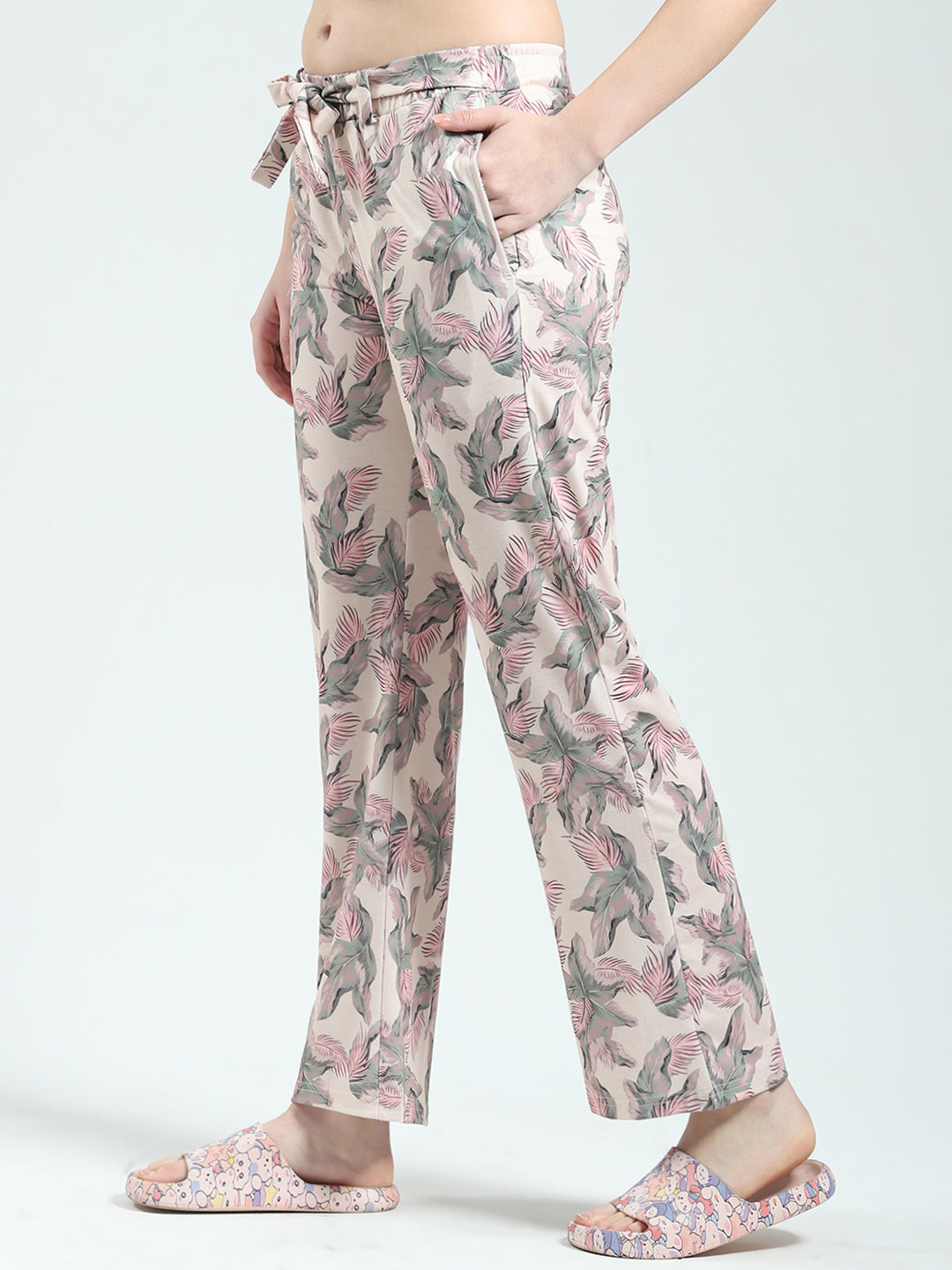 Women Peach Printed Round Neck Half Sleeve Lower Set