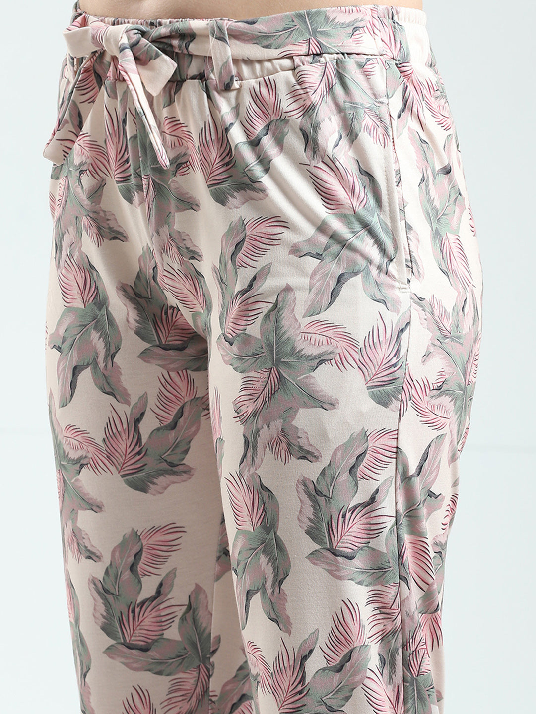 Women Peach Printed Round Neck Half Sleeve Lower Set