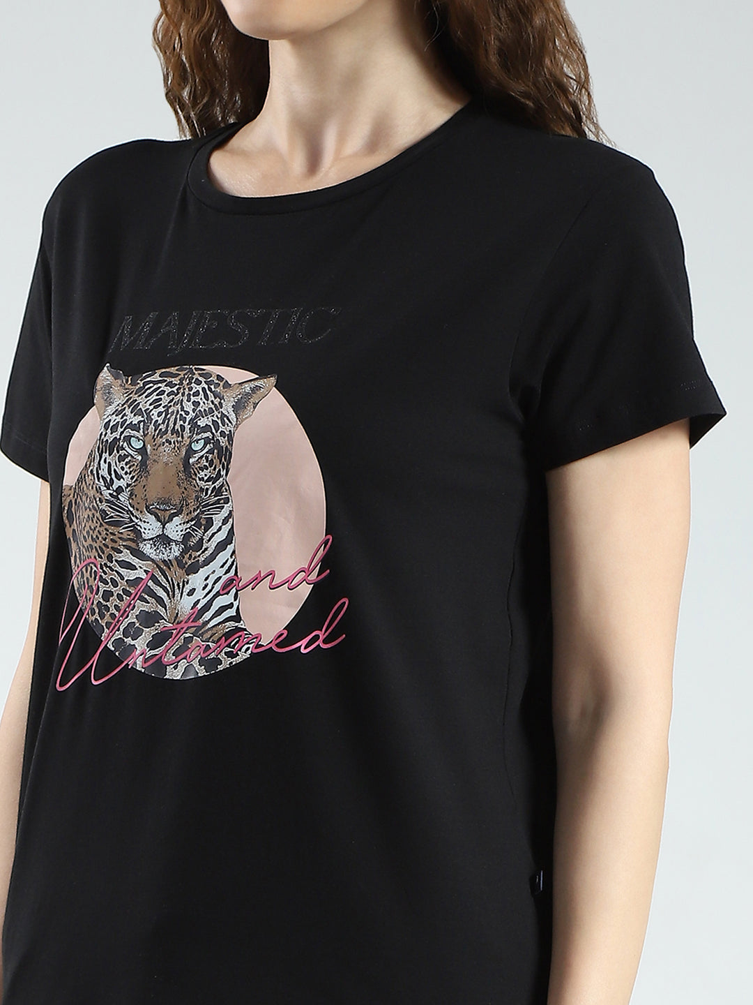 Women Black & Brown Printed Round Neck Half Sleeve Lower Set