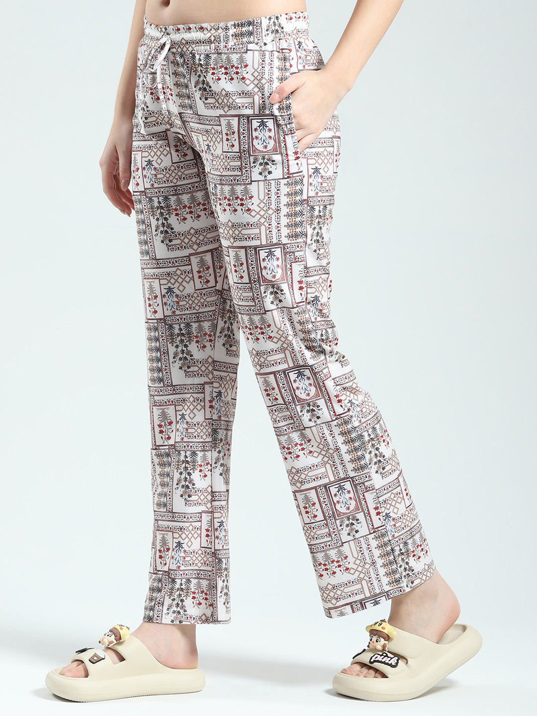 Women Maroon Printed Round Neck Half Sleeve Lower Set