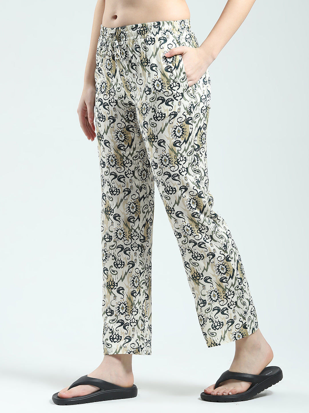 Women Green Printed Round Neck Half Sleeve Lower Set