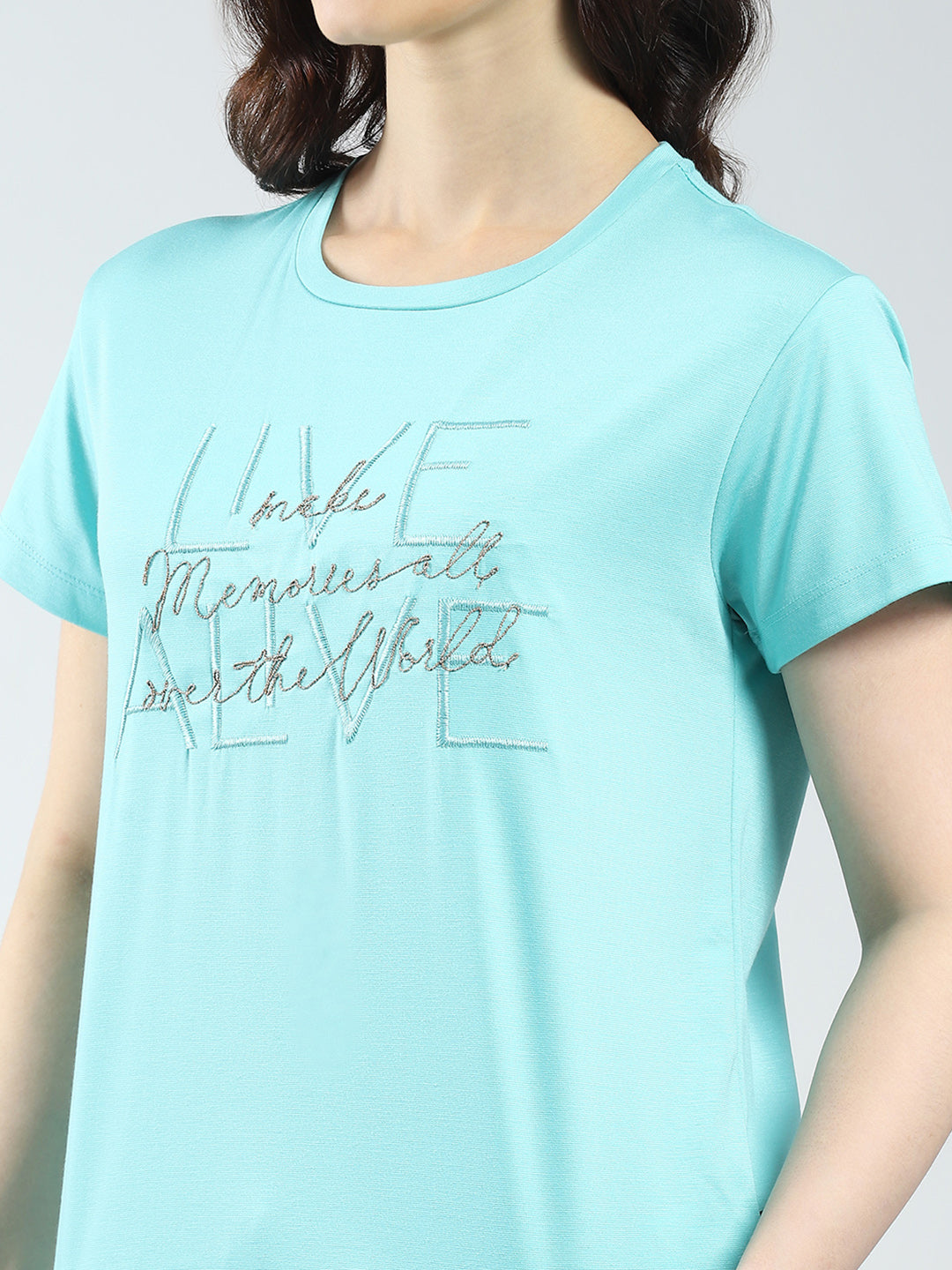 Women Green Printed Round Neck Half Sleeve Lower Set