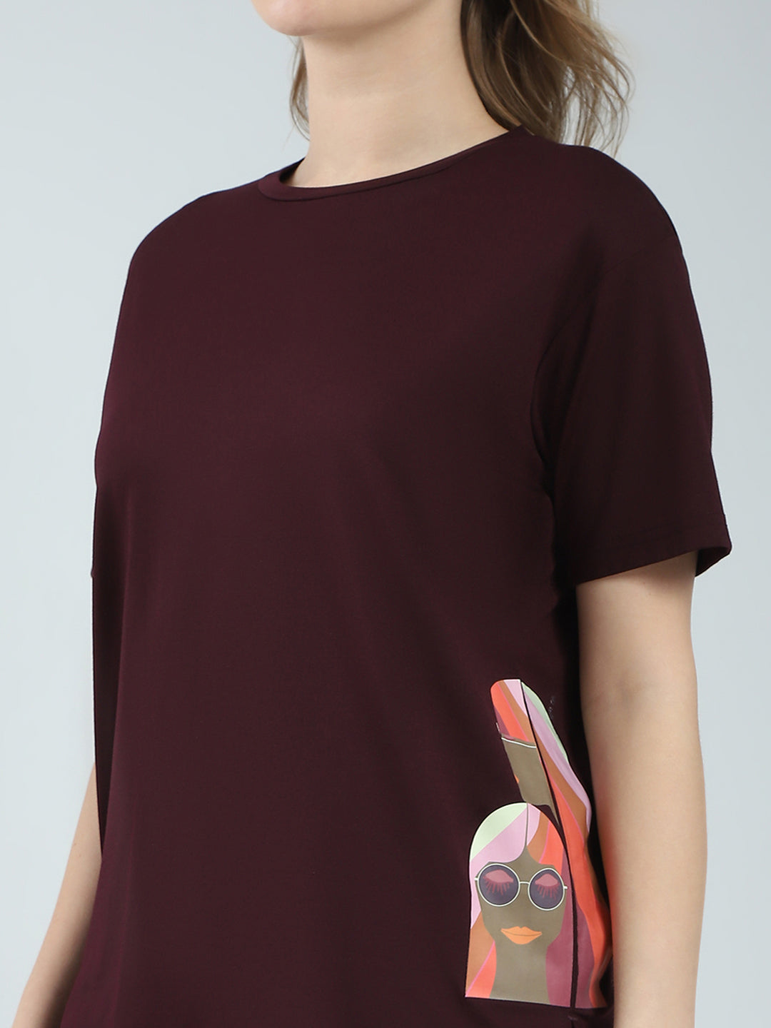 Women Burgundy Solid Round Neck Half Sleeve Lower Set