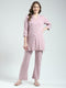 Women Pink Printed Round Neck 3/4th Sleeve Lower Set
