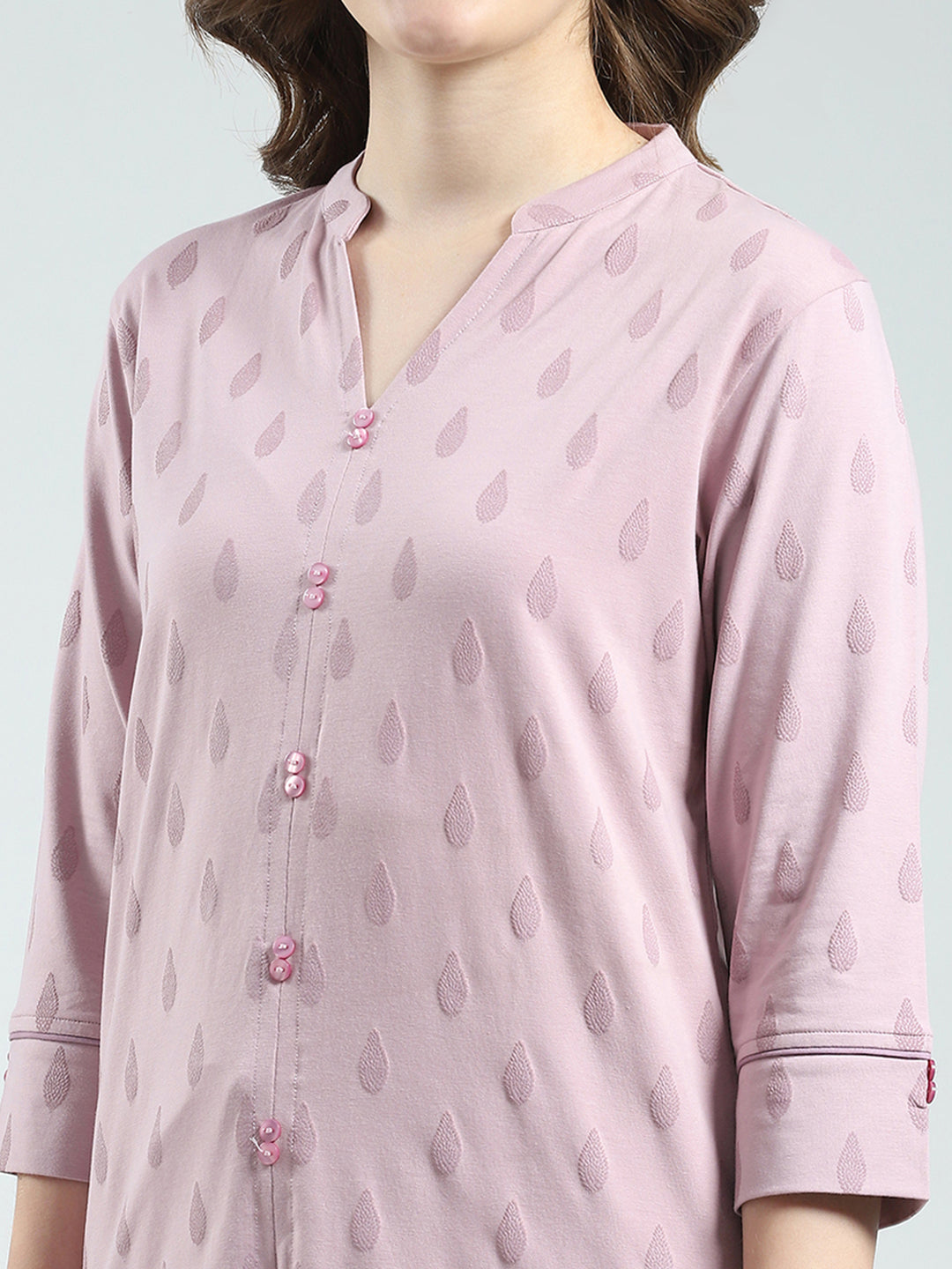 Women Pink Printed Round Neck 3/4th Sleeve Lower Set