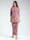 Women Pink Printed Round Neck 3/4th Sleeve Lower Set