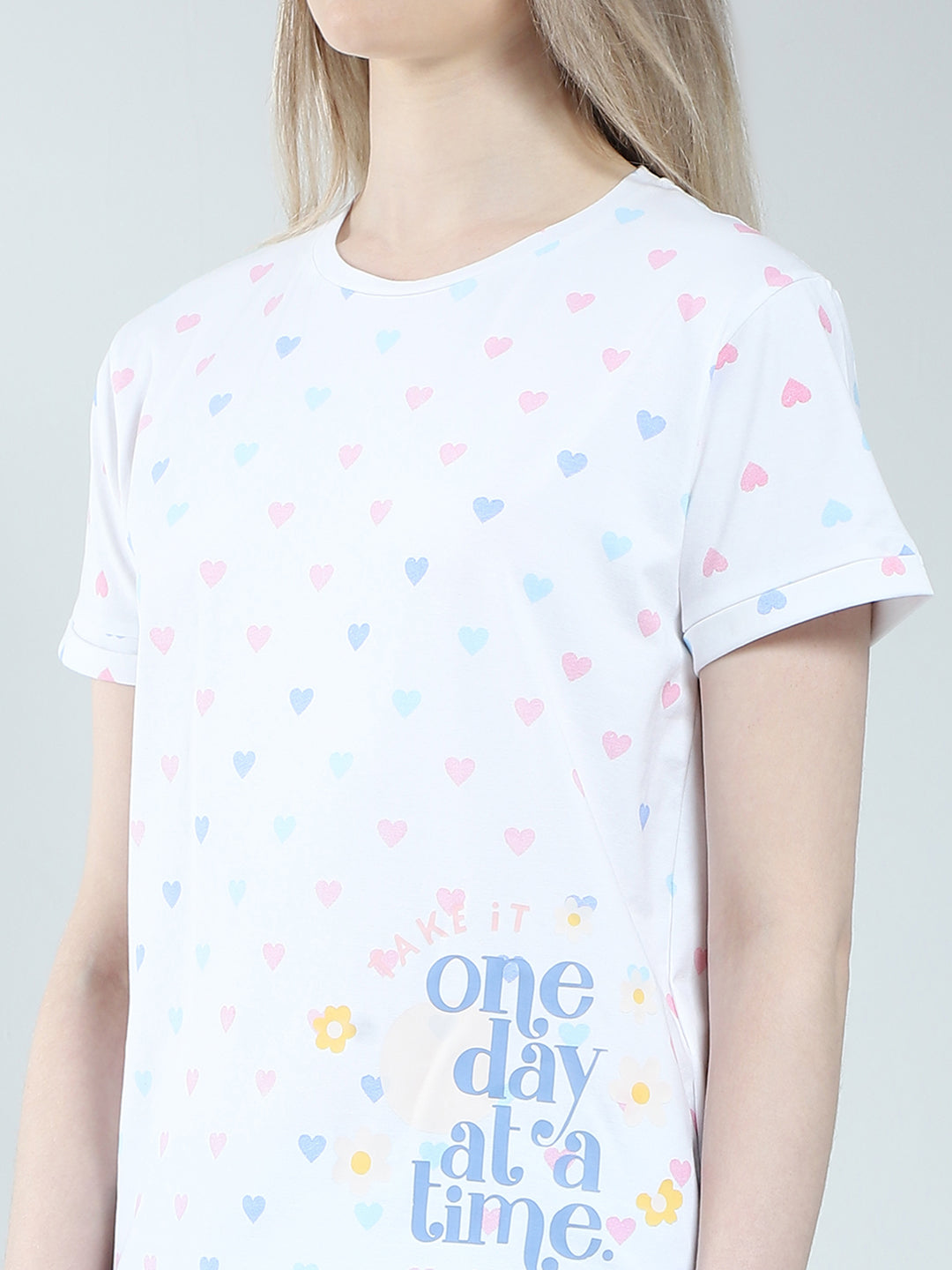 Women Blue Printed Round Neck Half Sleeve Combo Set