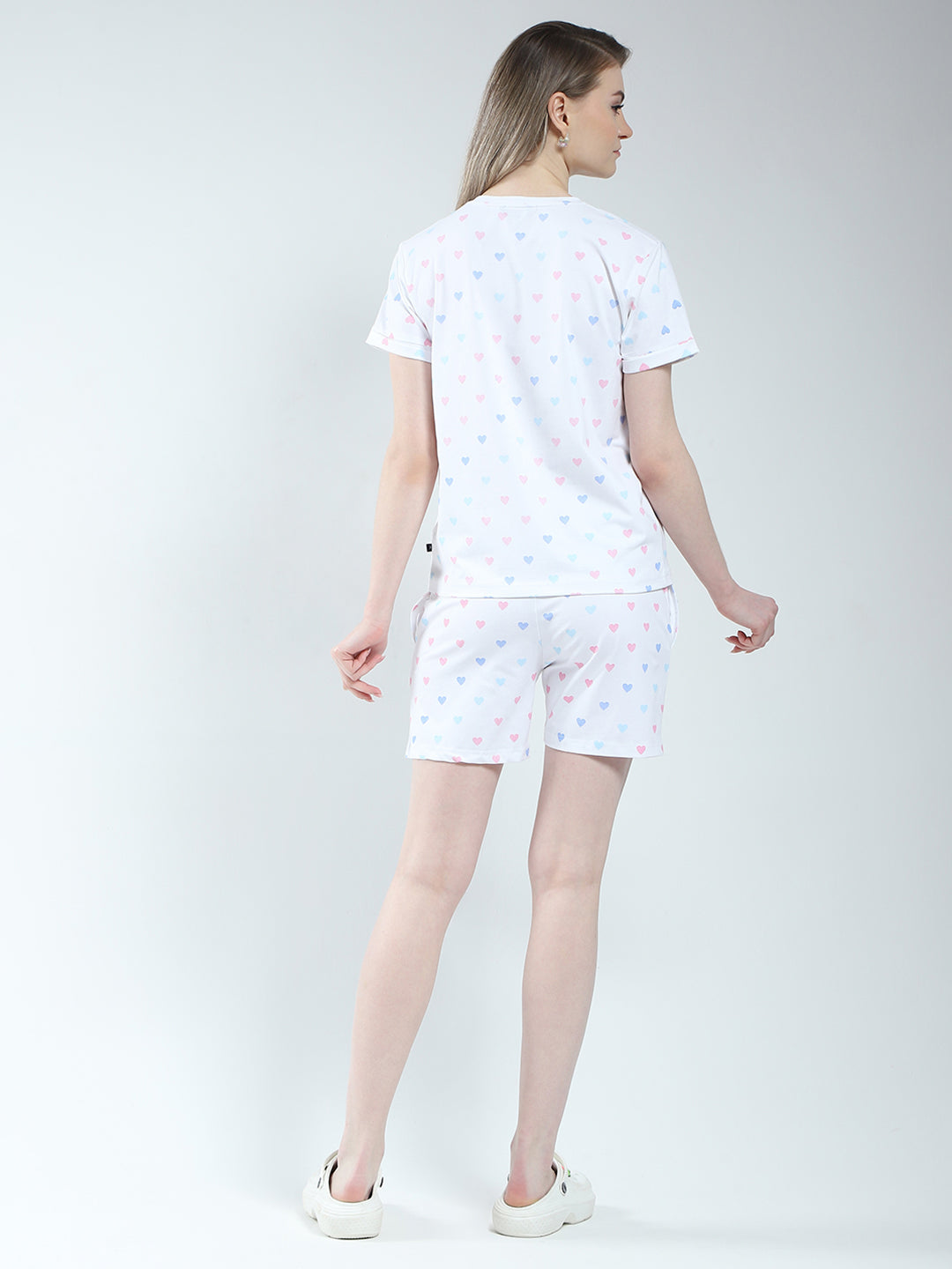 Women Blue Printed Round Neck Half Sleeve Combo Set