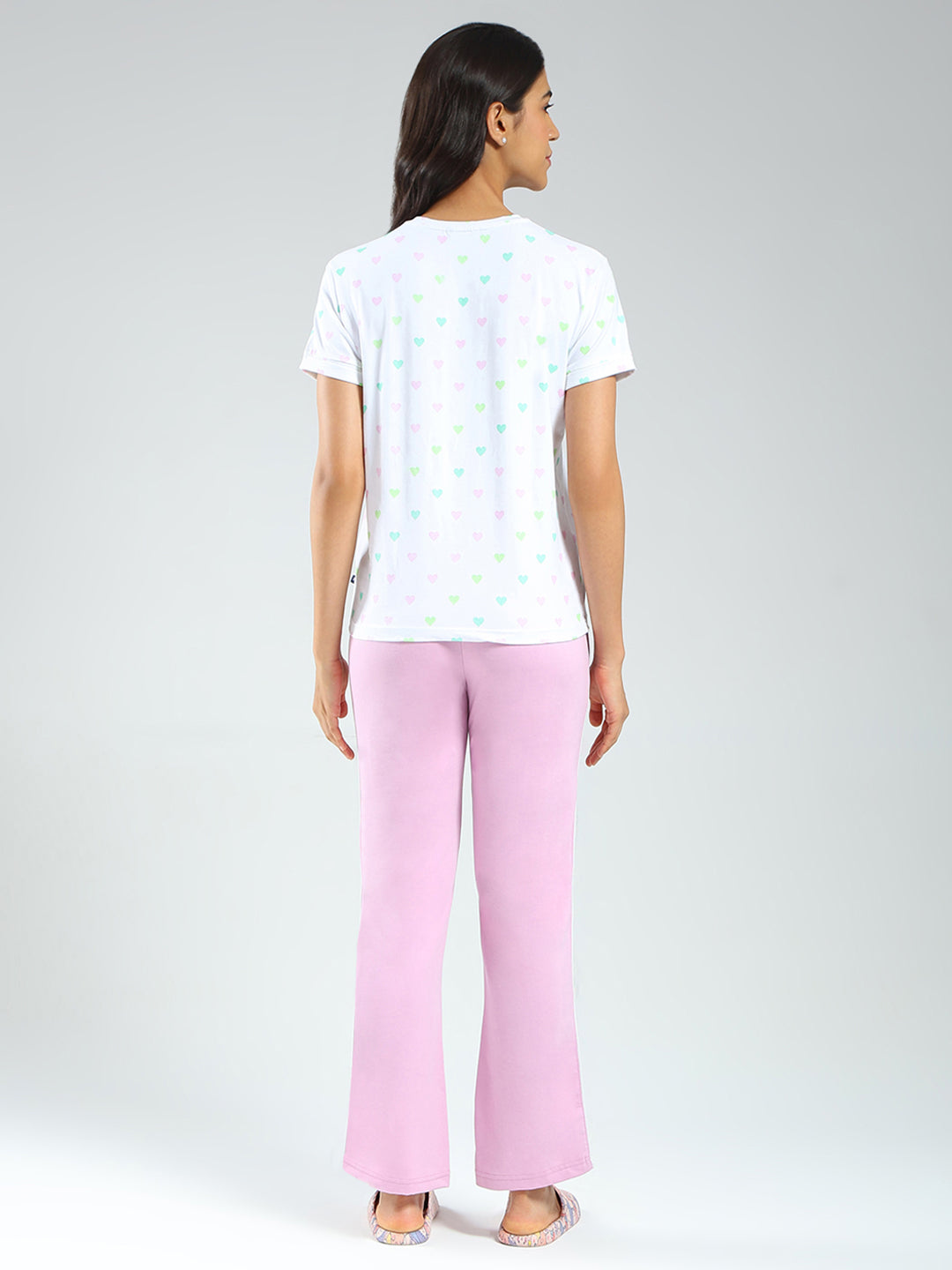 Women Purple & White Printed Round Neck Half Sleeve Combo 3Pc Set (T-Shirt, Shorts & Lower)