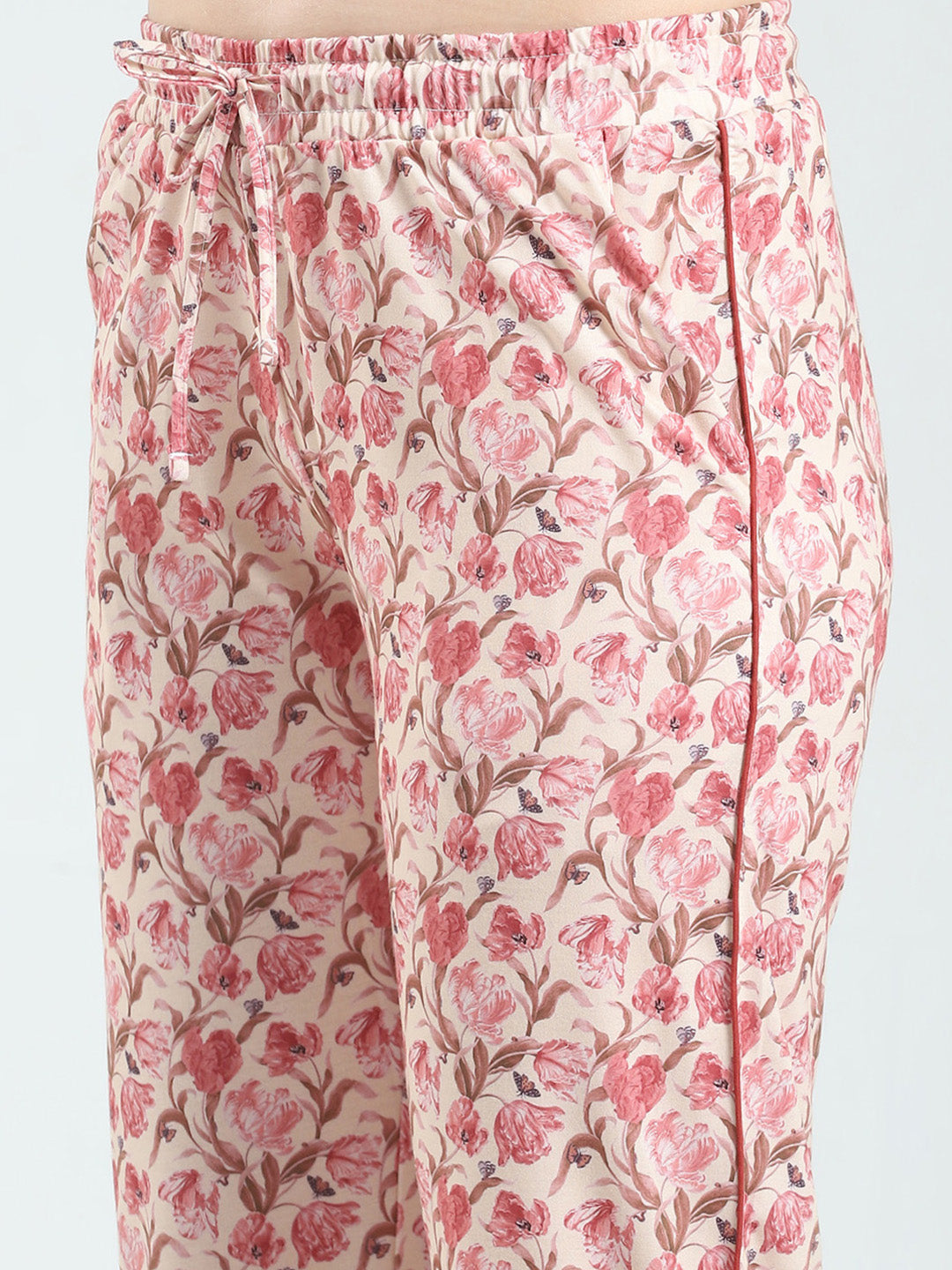 Women Beige Printed Round Neck Half Sleeve Combo 3Pc Set (T-Shirt, Shorts & Lower)