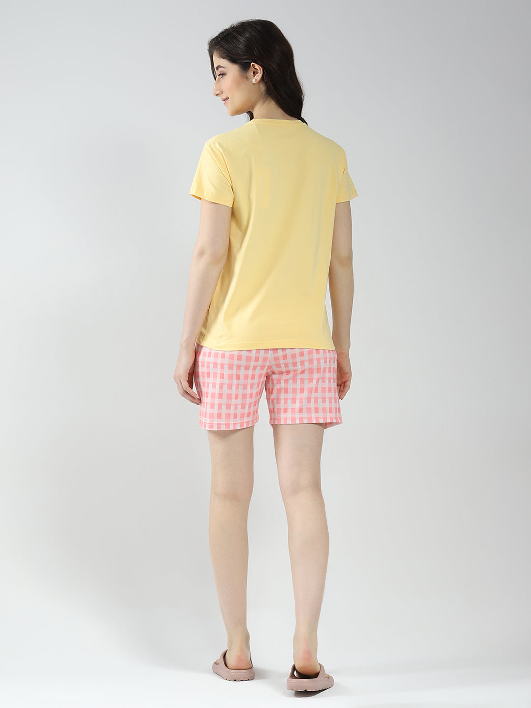 Women Yellow Printed Round Neck Half Sleeve Combo 3Pc Set (T-Shirt, Shorts & Lower)