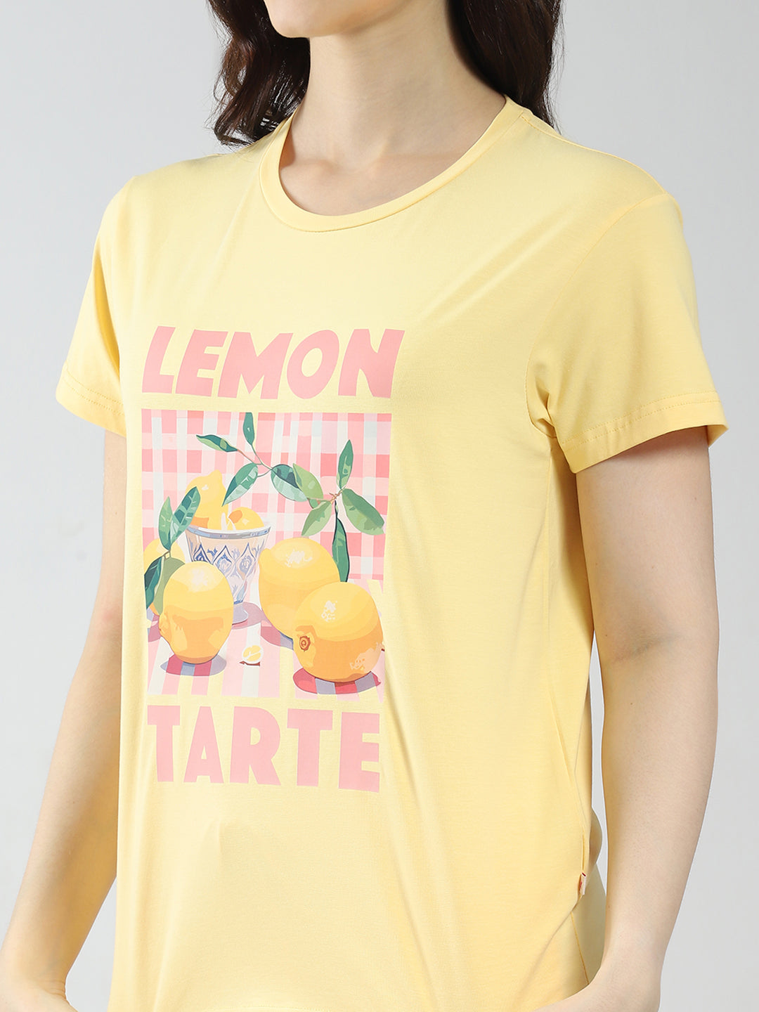 Women Yellow Printed Round Neck Half Sleeve Combo 3Pc Set (T-Shirt, Shorts & Lower)